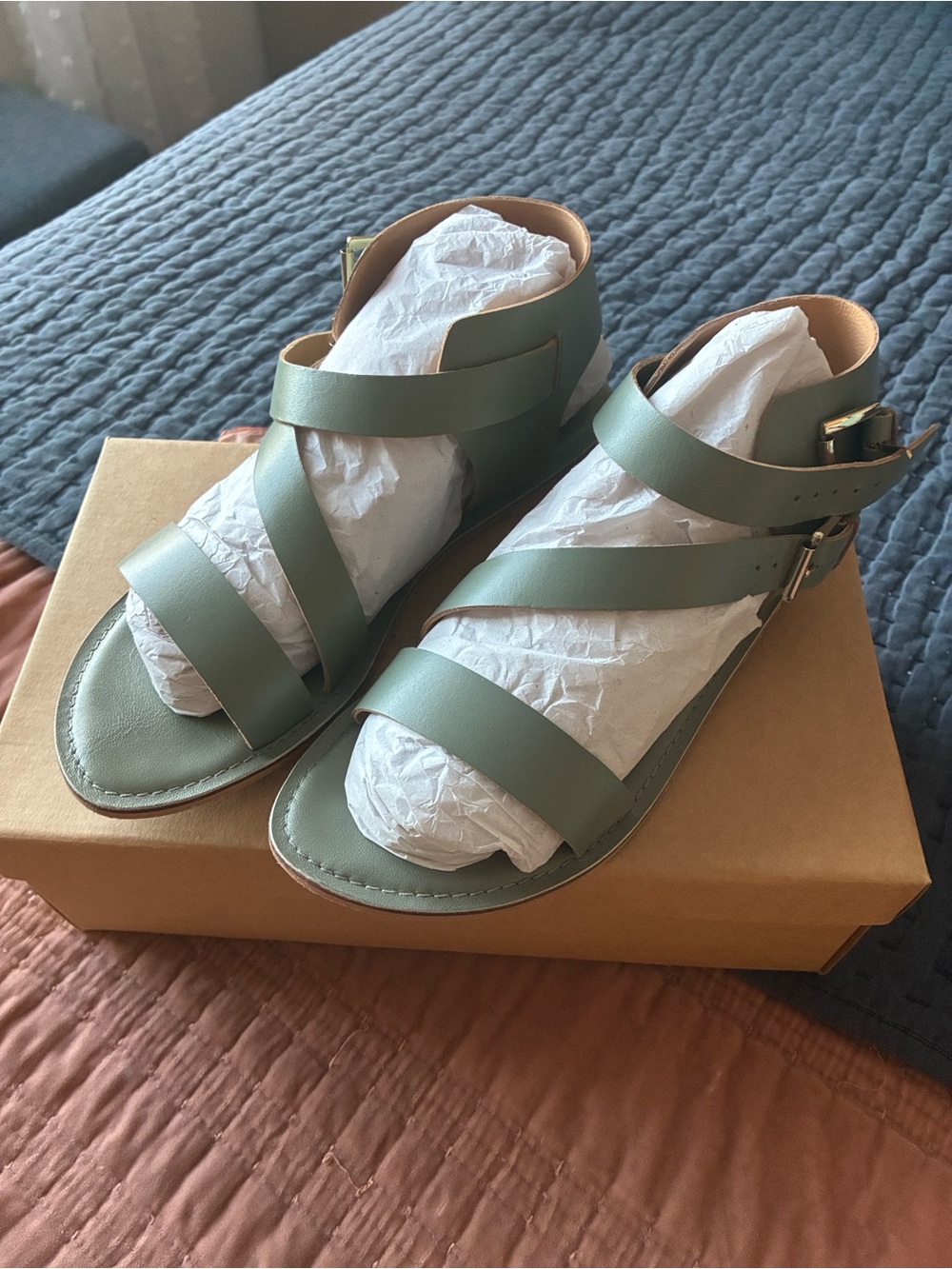 Anthropologie Olive Green Strappy Ankle Sandals